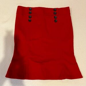 Topshop bright red pin-up ruffled pencil skirt with button accents UK 10 US S